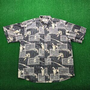 Bit & Bridle Shirt Mens‎ XL/2XL Black Vintage Revolver Pistol All Over Print